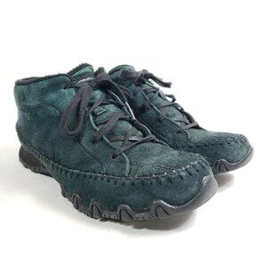 Skechers Womens Size 7.5 Green Suede Faux Fur-Lined Leather Booties
